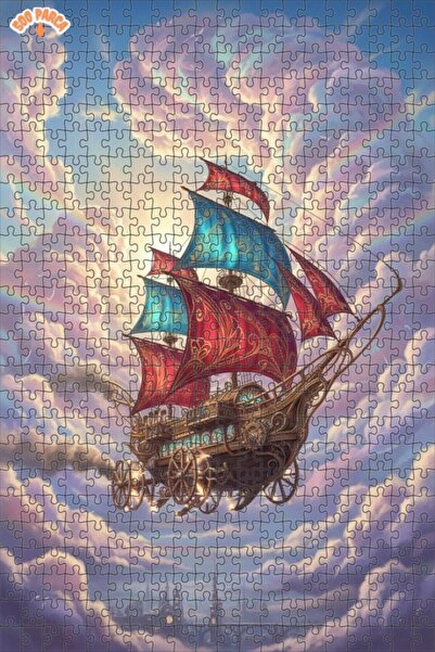 Teona Ahşap لغز خشبي بإطار ذو طابقين بمظهر لوحة زيتية لسفينة السماء 500 قطعة ...