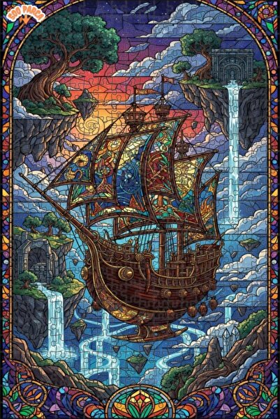 Teona Ahşap لغز خشبي مؤطر ذو طابقين بتصميم فني من الزجاج الملون لسفينة طائرة ...