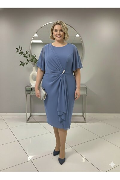 Donna Miranda 0 Yaka Midi Şifon Abiye