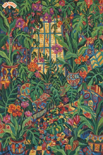 Teona Ahşap لغز خشبي بإطار ذو طابقين بمظهر لوحة زيتية ملونة للحديقة الاستوائي...