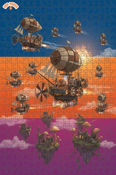 Teona Ahşap لغز خشبي بتصميم السفن الهوائية والجزر الطائرة على طراز ستيمبانك ب...