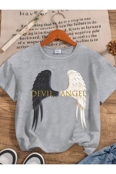 uyguntarz Unisex-T-Shirt mit Teufel-Engel-Print-Design