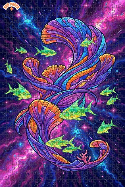 Teona Ahşap لغز خشبي على شكل مجموعة أسماك جالاكتيكية بمظهر فسيفساء زجاجي 500 ...