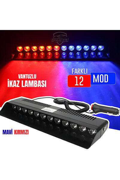 Oto Çizgi S12 Vantuzlu İkaz Lambası – 12 Modlu Mavi Kırmızı LED Acil Uyarı Işığı