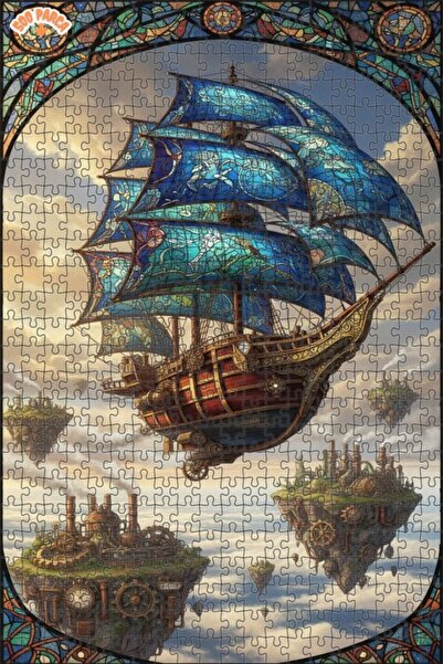 Teona Ahşap لغز خشبي مؤطر بطبقتين بتصميم فن الزجاج الملون لسفينة السماء 500 ق...