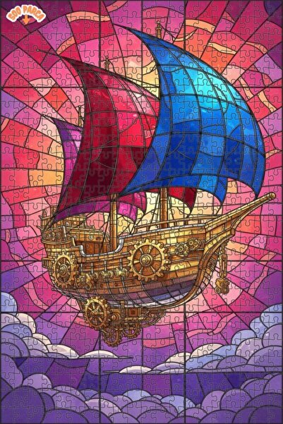 Teona Ahşap لغز خشبي فني من الزجاج الملون على شكل سفينة بخارية 500 قطعة 50x30