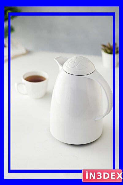 İN3DEX 1 Liter Heat Insulated Thermos with Glass Inner Surface, White Color