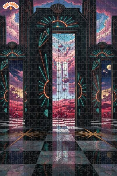 Teona Ahşap لغز خشبي بتصميم أبواب اللانهاية على طراز الآرت ديكو بمظهر لوحة زي...