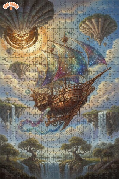 Teona Ahşap لغز خشبي بإطار ذو طابقين بمظهر لوحة زيتية لسفينة السماء 500 قطعة ...