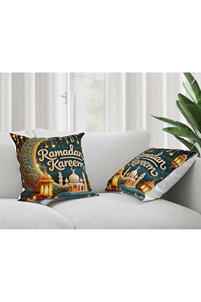 Şah Dekor Ramadan Kareem Patterned Crescent Mosque 4-Piece Digital Printed Th...