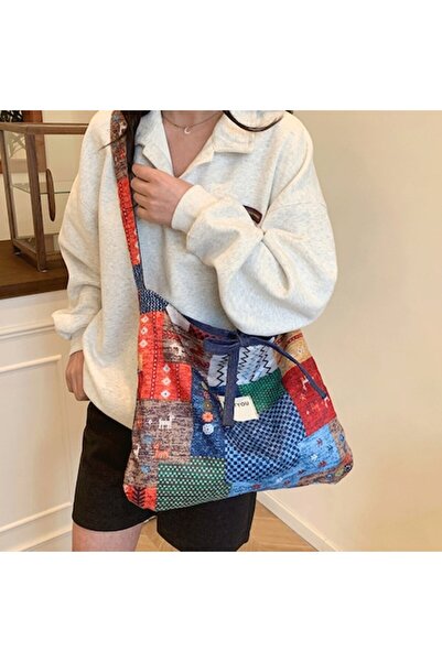 PriStyle Geantă reversibilă din denim multicoloră