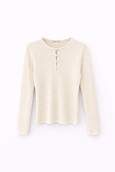 Mixray 6982 women's britli detailed soft basic sweater natural
