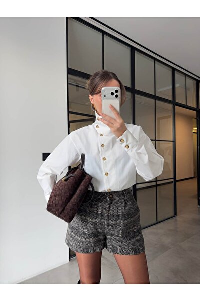 BB Bensu Buyruk DİK YAKALI DÜĞMELİ POPLİN GÖMLEK BEYAZ