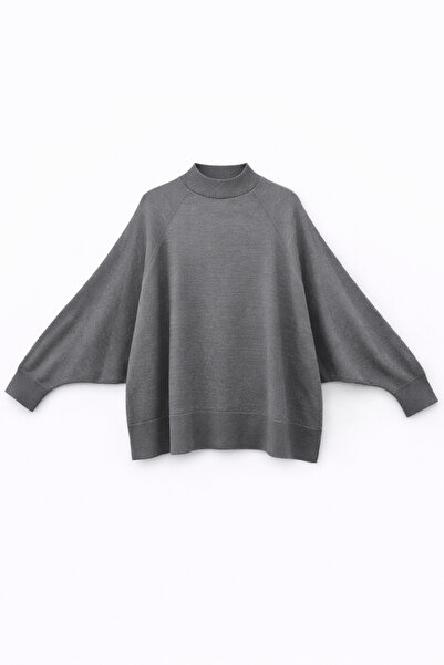 Mixray 7003 women's Oversized Mock Neck basic knitwear sweater anthracite