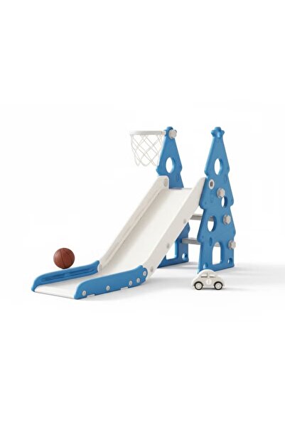FULLJOY 2-in-1 Mini Kids Slide with Basketball Hoop, Foldable Slide for Toddl...