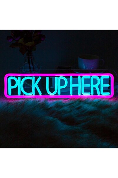 Slasa Pick Up Here Neon Sign 12x40 cm White LED – Acrylic with Base