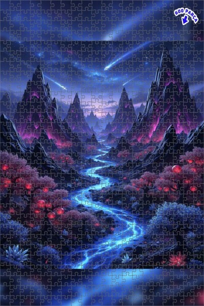 Teona Ahşap Gizemli Vadi Işıltılı Nehir Çift Katlı Çerçeveli Ahşap Puzzle 600...