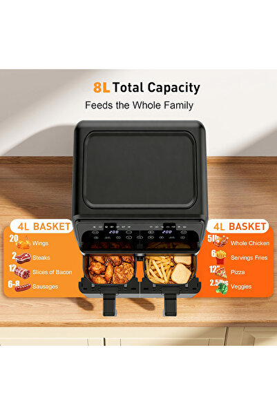 VivaLite 8L Dual Basket Air Fryer, 12-in-1 Air Fryer Oven, 2200W One-Touch LE...