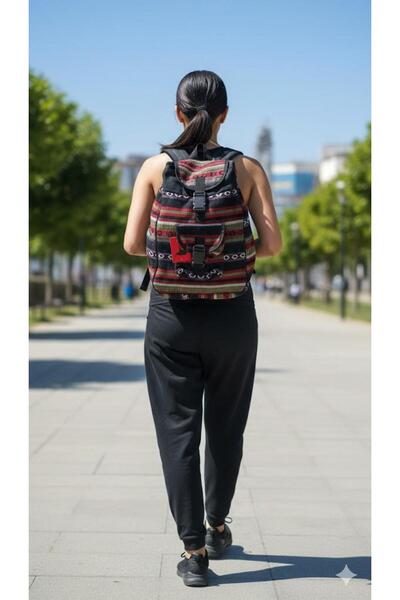 EREN STYLE حقيبة ظهر منسوجة ببطانة منقوشة عرقيًا