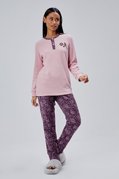 M MOONCOVER Mooncover Women's Floral Embroidered Half Placket Buttoned Winter...