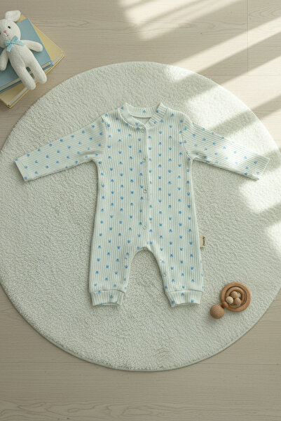 pelossi Baby Pati Patterned Soft Corded Fabric Snap Jumpsuit - Blue/Pink/Brown