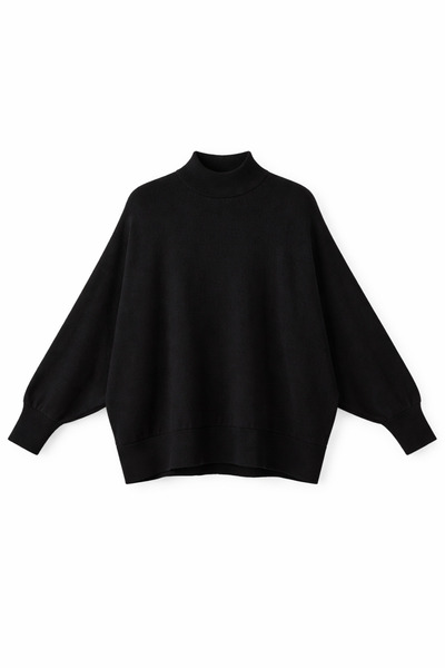 Mixray 7003 Women's Oversized Mock Neck Basic Knitwear Sweater Black
