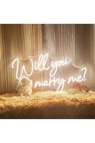 Slasa لافتة نيون "هل تقبلين الزواج بي؟" مقاس 64×38 سم، إضاءة LED بيضاء دافئة ...