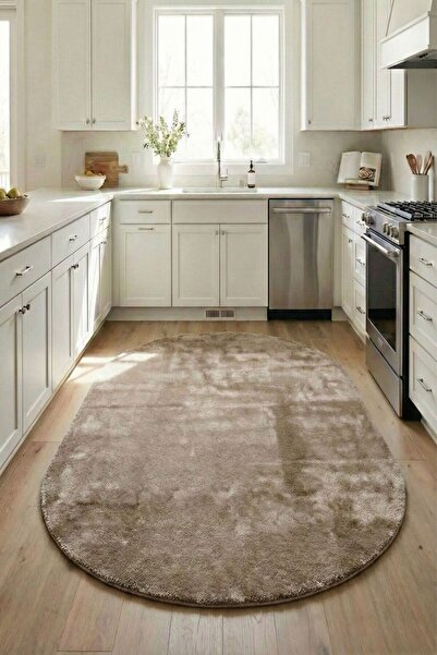 Evrimax Peluş Halı Yeni Model Elips Vizon Mutfak Halısı Özel Seri Kaymaz Taba...