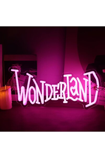 Slasa لوحة نيون "أليس في بلاد العجائب" 18×40 سم، لون وردي، مزودة بإضاءة LED، ...