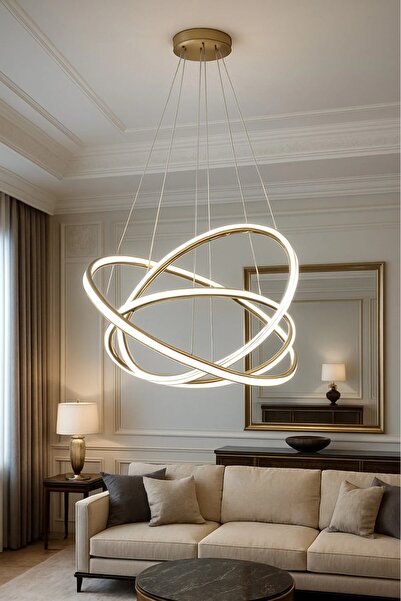 CanAydınlatma Gold Halka Çift Taraflı Model Modern 3 renk LED Avize