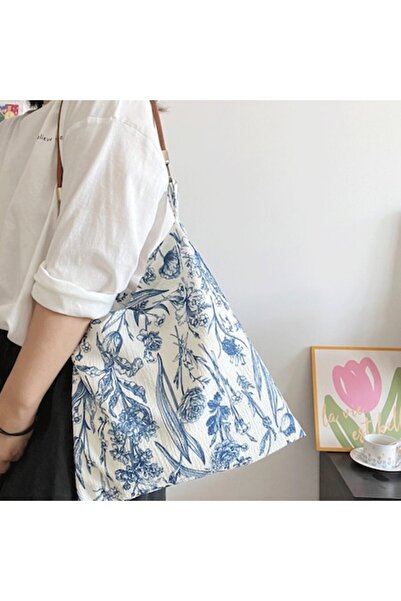 PriStyle Geantă elegantă și casual pentru femei cu imprimeu floral albastru