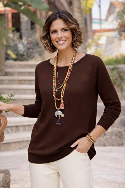 Nevin Kaya Moda Μπλούζα Mercerized με καφέ αστέρια