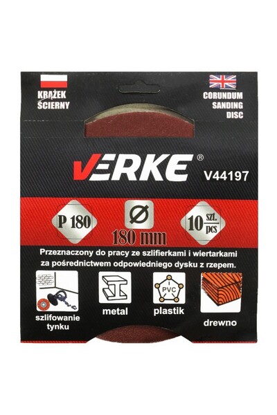 VERKE Abrasive disc, 180mm P180 10 pcs, Verke, V44197