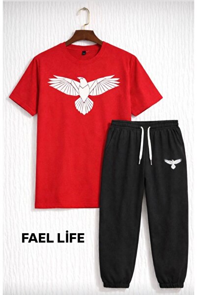 FAEL LİFE Girls/Boys Loose Fit Tracksuit and T-Shirt Kuzgun Printed Set