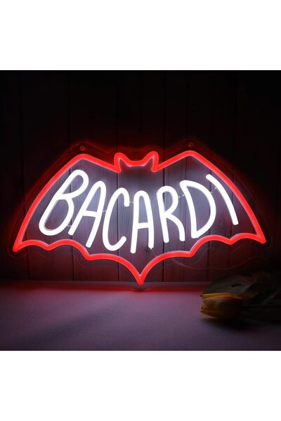 Slasa Bacardi Rum Neon Sign 22.9x40.6 cm Multicolor LED – Acrylic with Base