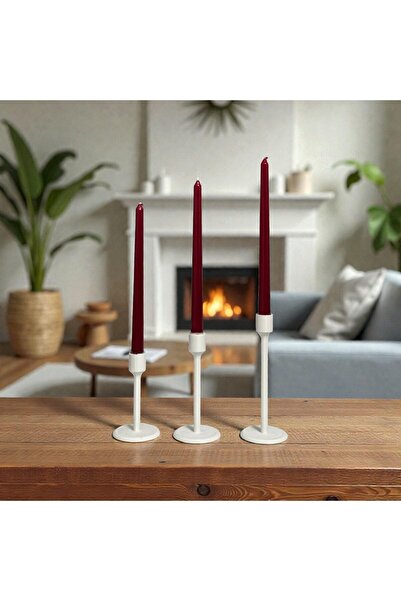 Create Handle 3’lü Modern Plastik Şamdan Mumluk Seti - Beyaz–7 cm Tabanlı–12/...