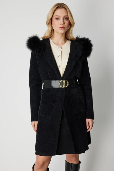 ON TRİKO Fur Collar Plush Cardigan 63911