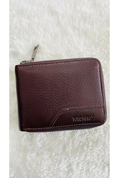 BLACK Men's Horizontal Leather Wallet with Zipper
