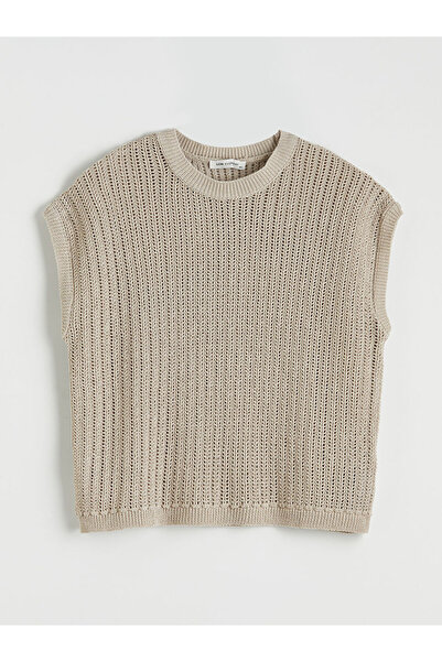 LC Waikiki Γυναικείο πλεκτό πουλόβερ MG TRENDEN Beige Crew Neck δαντελωτή πλέξη