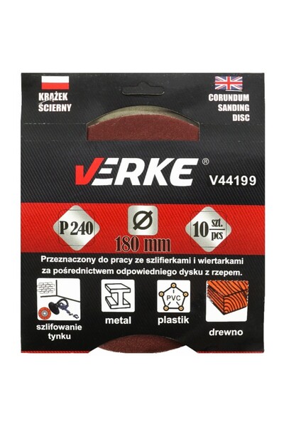 VERKE Abrasive disc, 180mm P240 10 pcs, Verke, V44199