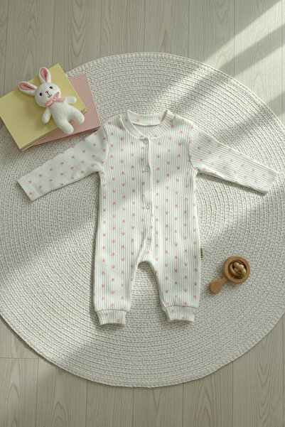 pelossi Baby Pati Patterned Soft Corded Fabric Snap Jumpsuit - Blue/Pink/Brown