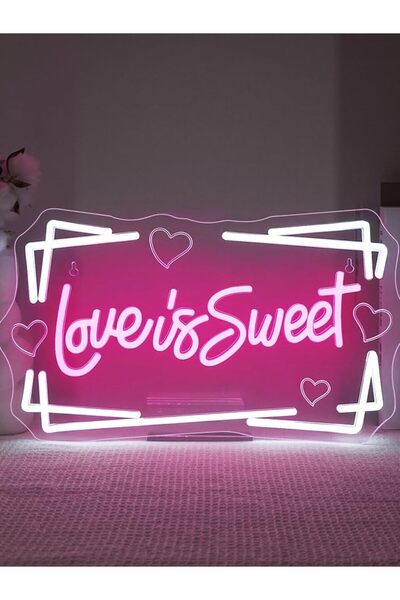 Slasa لافتة نيون "الحب حلو" 24×42 سم، لون وردي/أبيض، مزودة بإضاءة LED، مصنوعة...