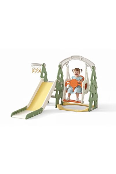 FULLJOY 3 in 1 Kids Slide and Swing Set with Basketball Hoop, Indoor and Outd...