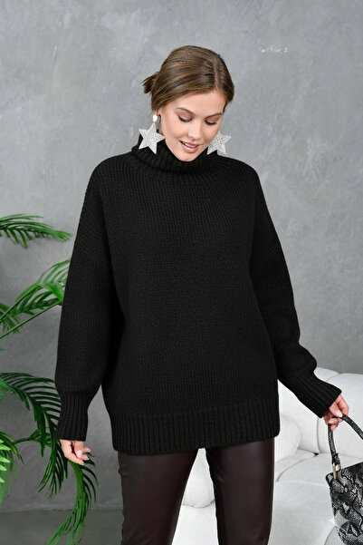 CARLA MARA Women's Turtleneck Ribbed Knit Oversized Knitwear Tunic