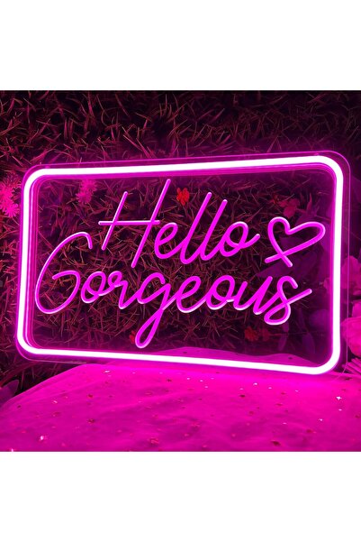 Slasa لوحة نيون "مرحباً يا جميلة" 40.6 × 25.4 سم، لون بنفسجي، مزودة بإضاءة LE...