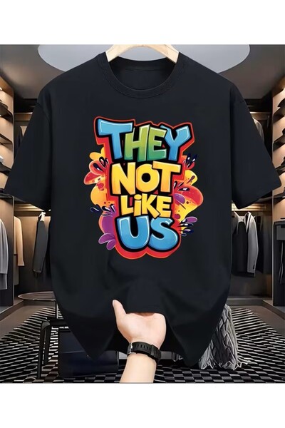 LELVANİ Unisex They Don'T Like Us Color Printed Black T-Shirt