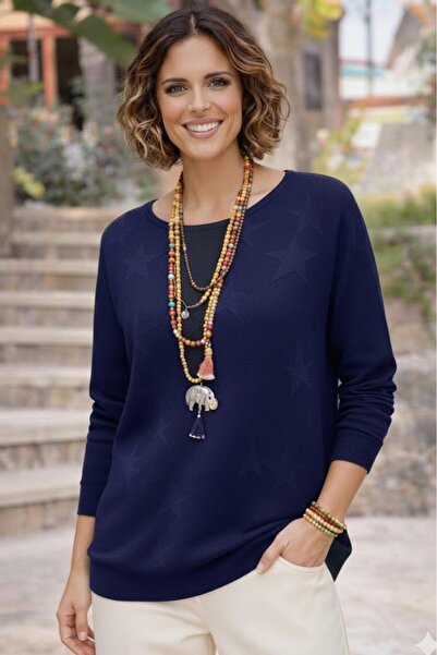 Nevin Kaya Moda Bluză mercerizată cu stele bleumarin