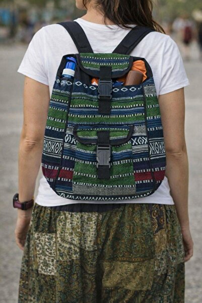 EREN STYLE Ethnic Patterned Lined Woven Pocket Backpack