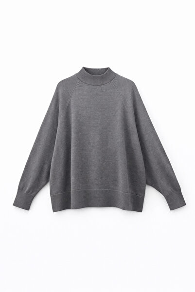 Mixray 7003 women's Oversized Mock Neck basic knitwear sweater anthracite