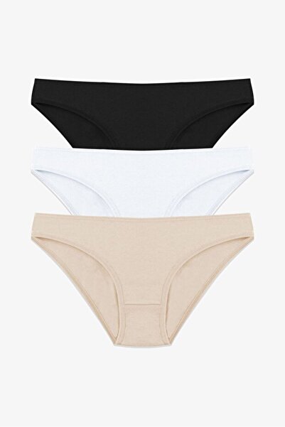 Tusebu Σετ 3 γυναικεία βαμβακερά εσώρουχα μπικίνι Μαύρο-Λευκό-Μπεζ